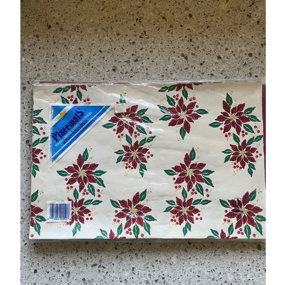 Vintage Lace Poinsettia Paper Placemats 50 Count Christmas Holiday 14.5x9.75